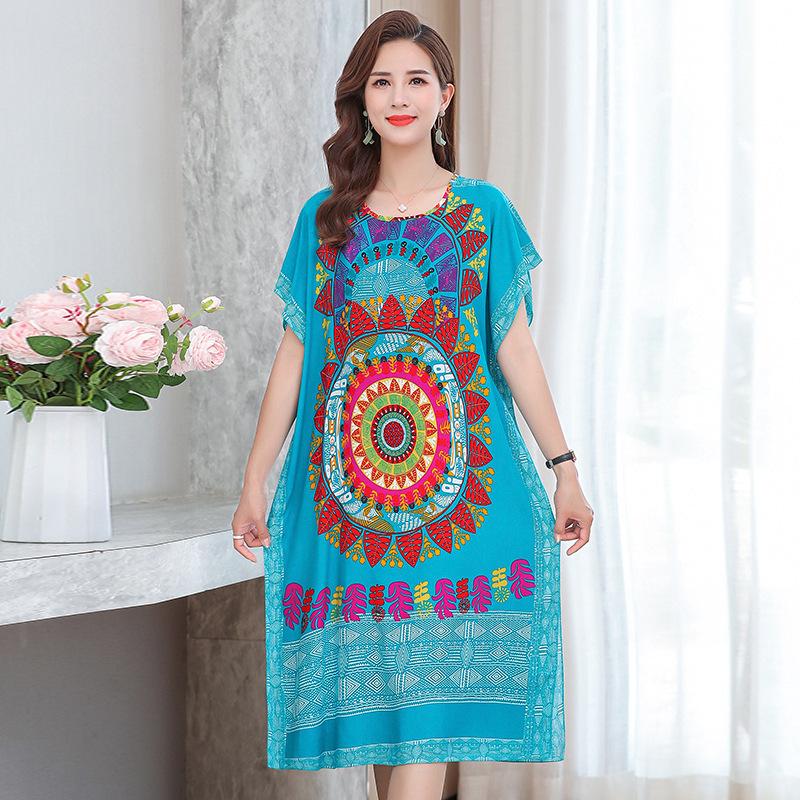 Thai Dress Medium and Long Loose Casual Large Size Meat-covered Seaside Beach Cotton Silk Dress