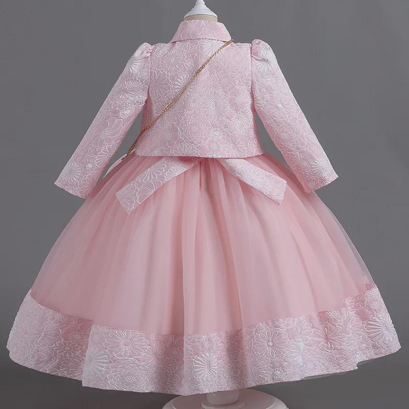 2023 New Fluffy Tulle Princess Dress Set: Long-Sleeved, Light Luxury Three-Piece for Girls