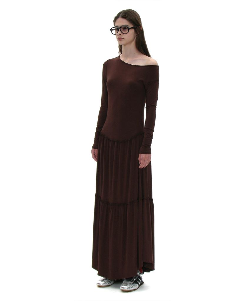 Partimento Woman Pwc Asymmetrical Jersey Shirred Tiered Dress_Brown
