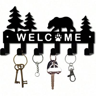 Metal Key Holder Wall Mounted Bear Design with 6 Hooks for Entryway Storage Home Decor Gift