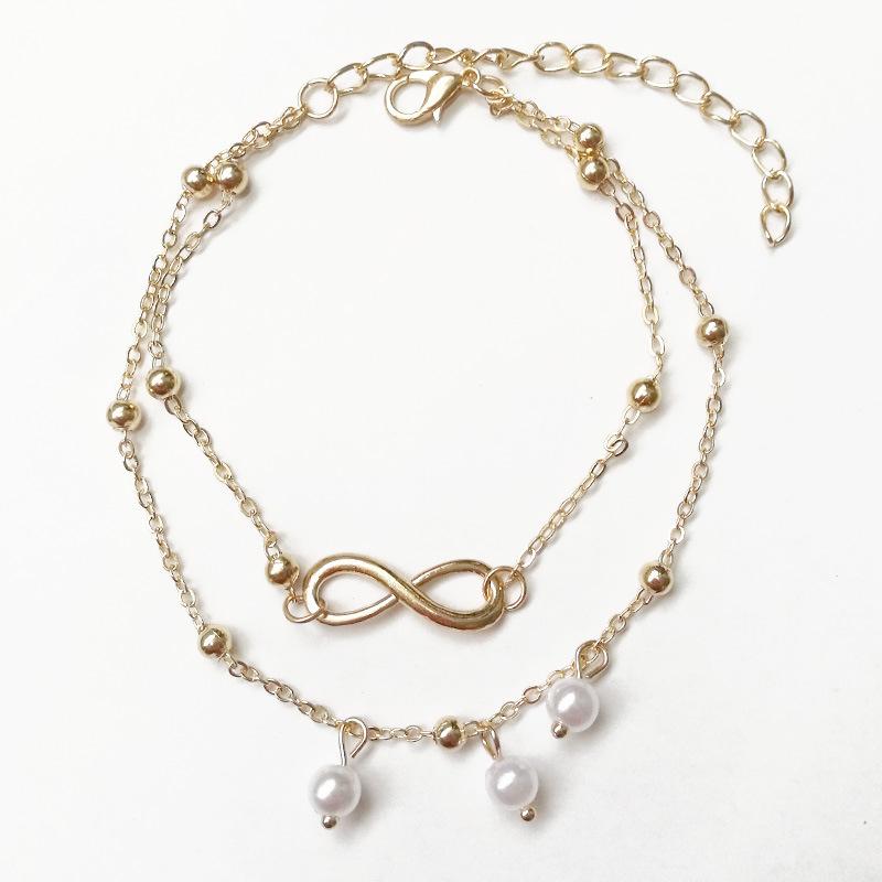 Anklet Jewelry, Pearl 8-character Anklet, Handmade Beaded Double-layer Bracelet, Versatile Jewelry.