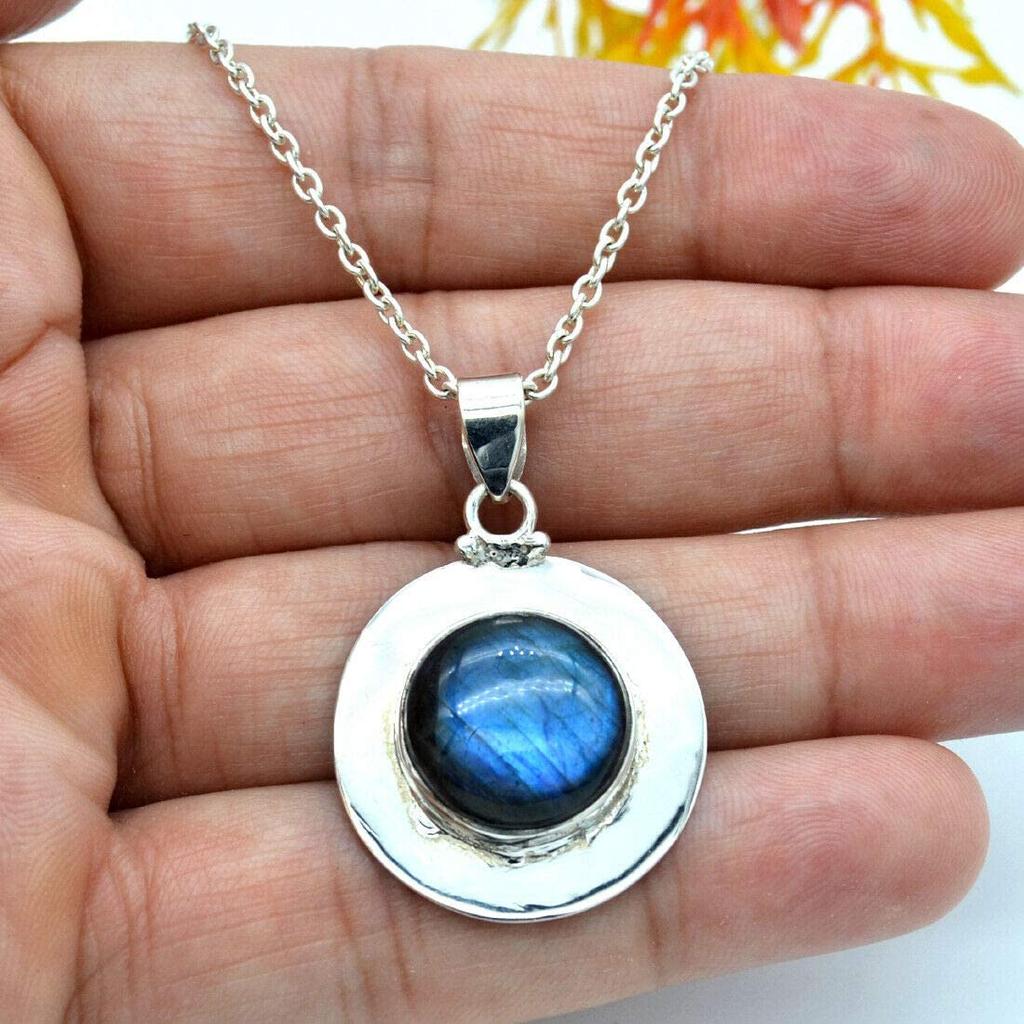 Labradorit-Edelstein-Halskette, Damen-Halskette, Geschenk für Sie, Boho-Halskette, Hochzeitsgeschenk, Designer-Halskette, Jubiläumsgeschenk, Silber-Charm-Schmuck