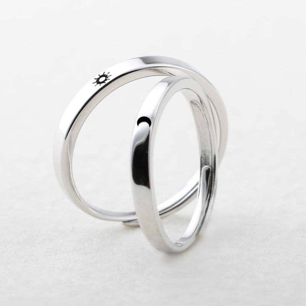 2x Niche Design Moon and for Sun Open Rings Engagement Wedding Ring for Women Lo