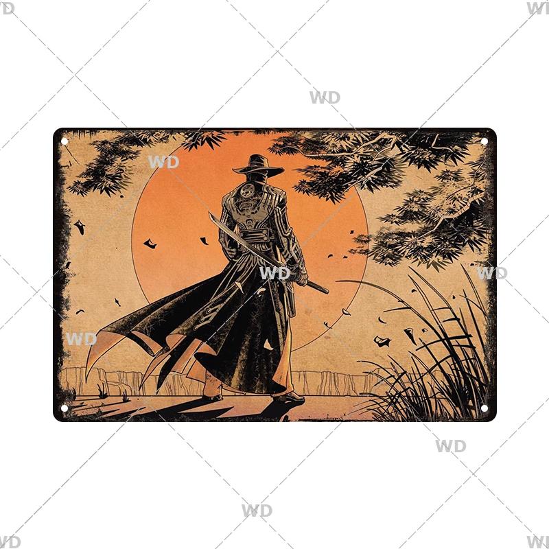 Retro-Kunst im japanischen Stil, Vintage-Samurai-Poster, Blechschild, dekorative Metalltafel, Wandplatte, Schilder, Wohnzimmer, Schlafzimmer, Heimdekoration