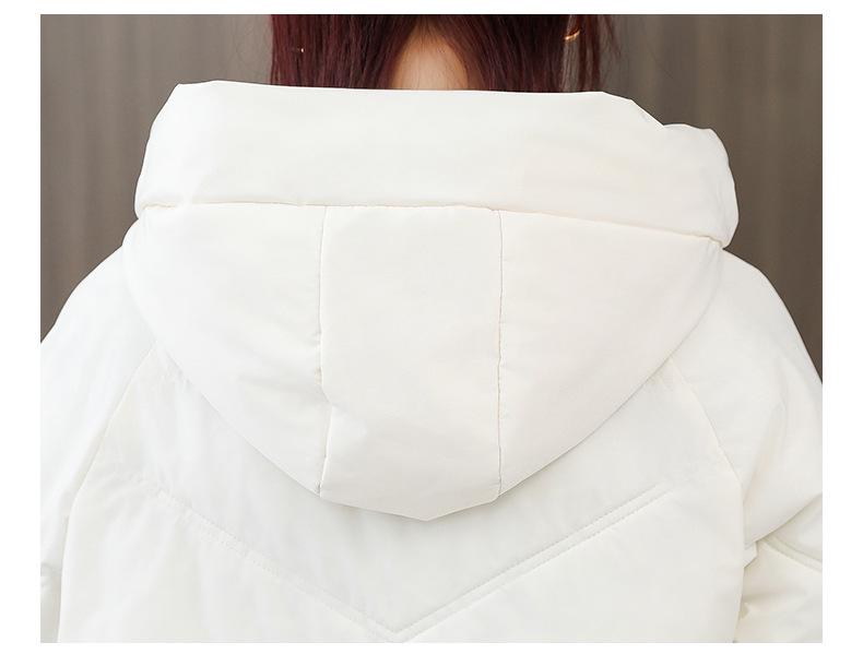 Women's Korean Style Hooded Mid-Length Cotton Jacket—Free Shipping, Solid Color, Loose Fit, Thickened for Winter Cold Protection.
