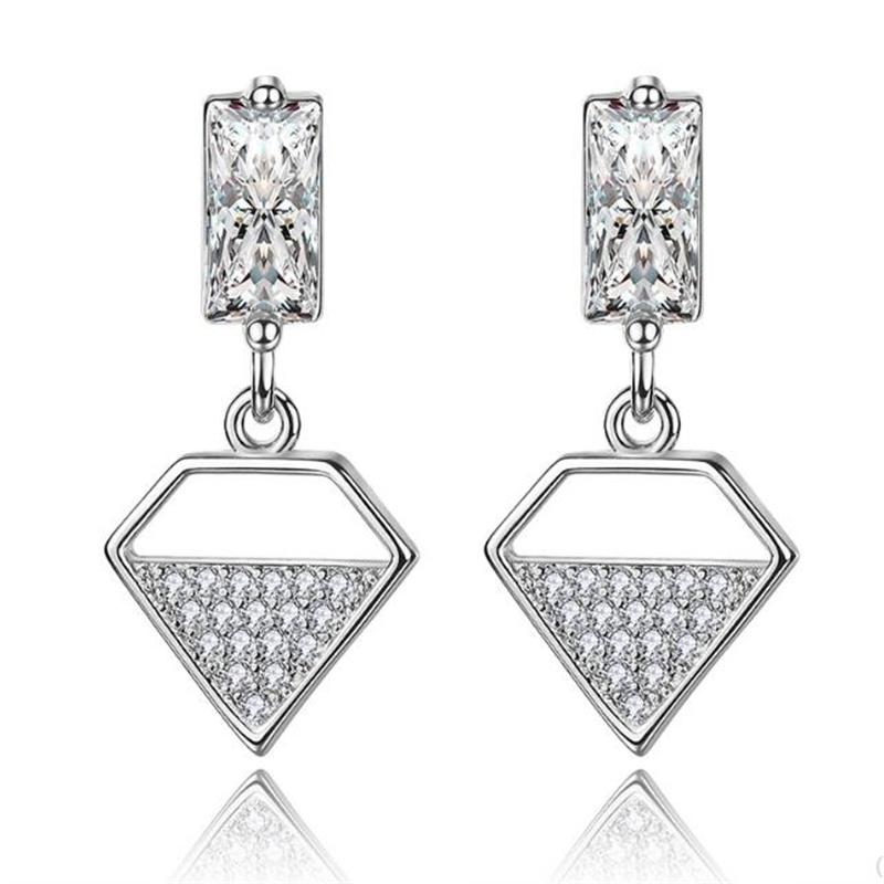 Pendientes colgantes con diseño de diamantes de cristal a la moda para mujer, accesorios, pendientes de plata de ley 925, joyería para mujer con piedras