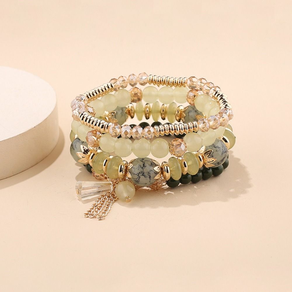 Fringed Design Bracelets Set Electroplated Crystal Beaded Bracelet Bohemian Style
