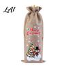 Imitation Linen Wine Pouches Christmas Bottle Bag Vintage Drawstring Sleeve Reusable Faux Holiday Party Packaging Cover Clothes for New Year Wedding
