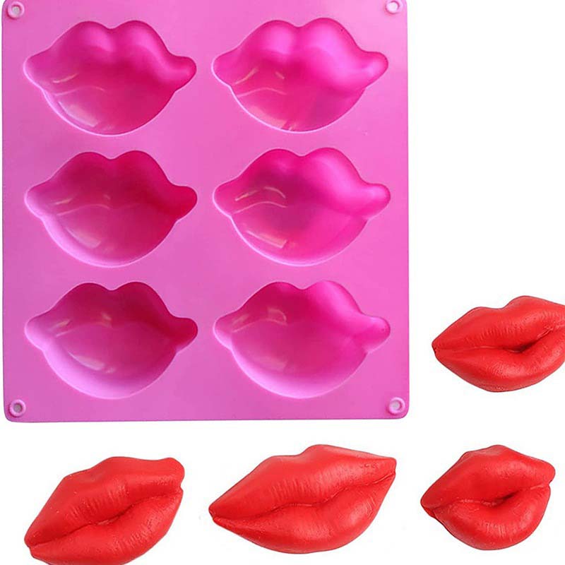WTEMPO 3PCS 6 Cavities DIY Lip Shape Chocolate Fondant Mold 3D Three-dimensional Pudding Mousse Cake Baking Mold Creative Glue Crafts Mold
