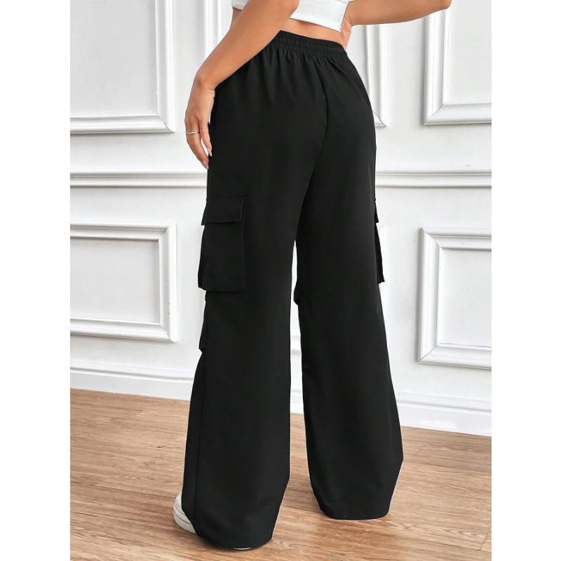 YYFS Pantalones y capris de cintura alta con estampado de color sólido informal a la moda para mujer