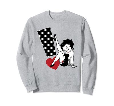 Sweatshirt Betty Boop à pois et point d'exclamation en forme de cœur