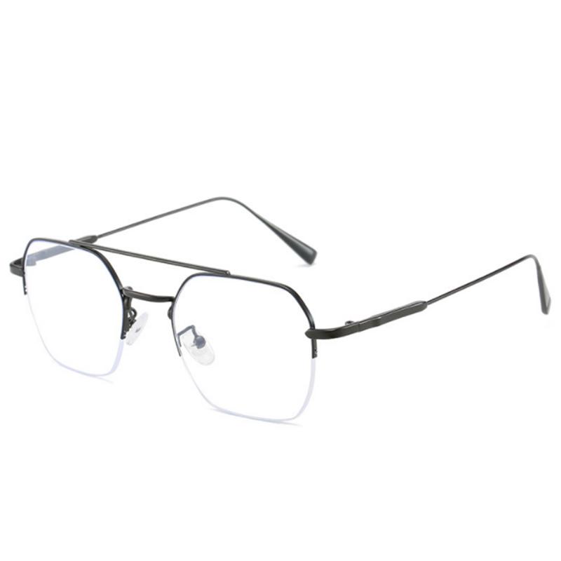Finished Myopia Glasses Men Metal Double Beam Half Frame Prescription Shortsighted Eyeglasses -1.0 -2.5 -3.0 To -6.0