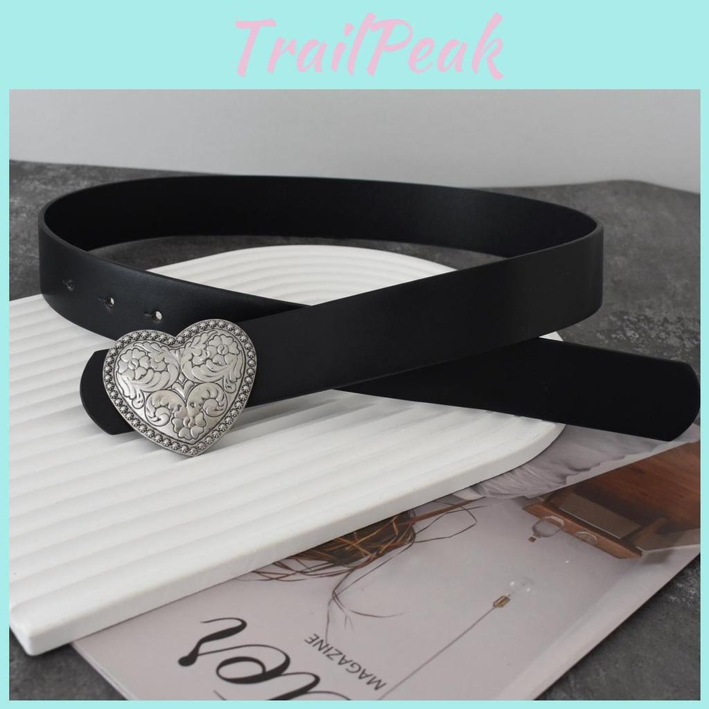 Fashionable Women's Black Pu Leather Belt With Heart Buckle For Everyday Wear