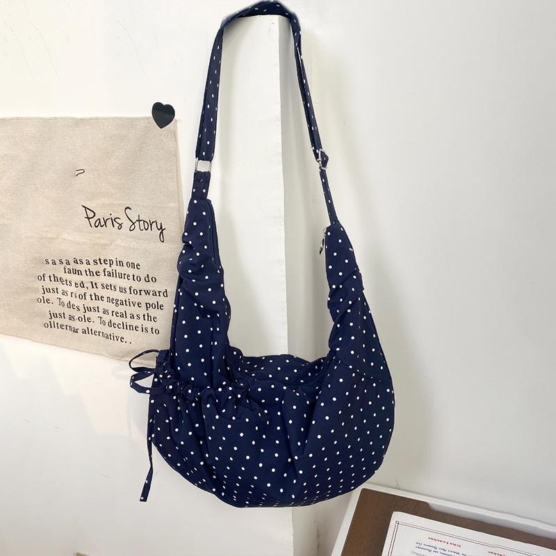 Korean Fashi Polka Dot Shoulder Bag Women Pleated Dumpling Bag Lightweight Large Capacity Shoulder Bag Zippered Crossbody  Bag