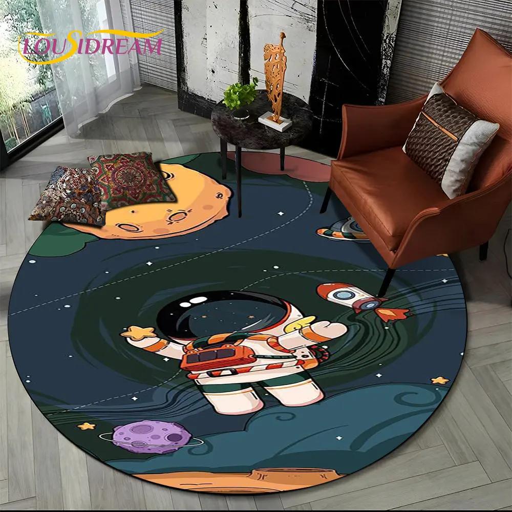 3D Astronaut Space Cartoon Round Area Rug,Carpet Rug for Living Room Children's Bedroom Sofa Playroom Decor,Non slip Floor Mat