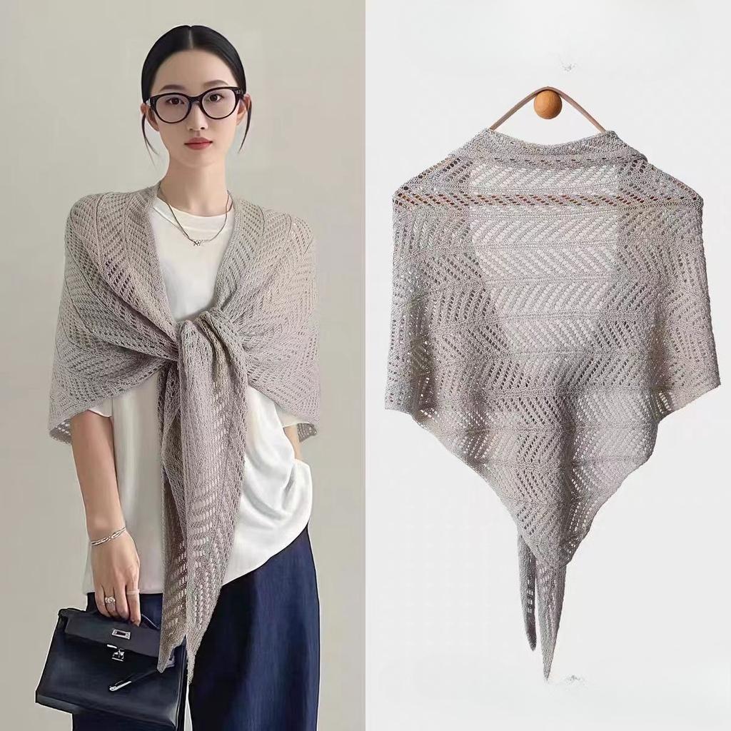 Summer Hollow Out Knitted Shawl Solid Color Women Ladies Fake Collar Neck Guard Knit Thin Knotted Cape Shoulder Scarf For Women