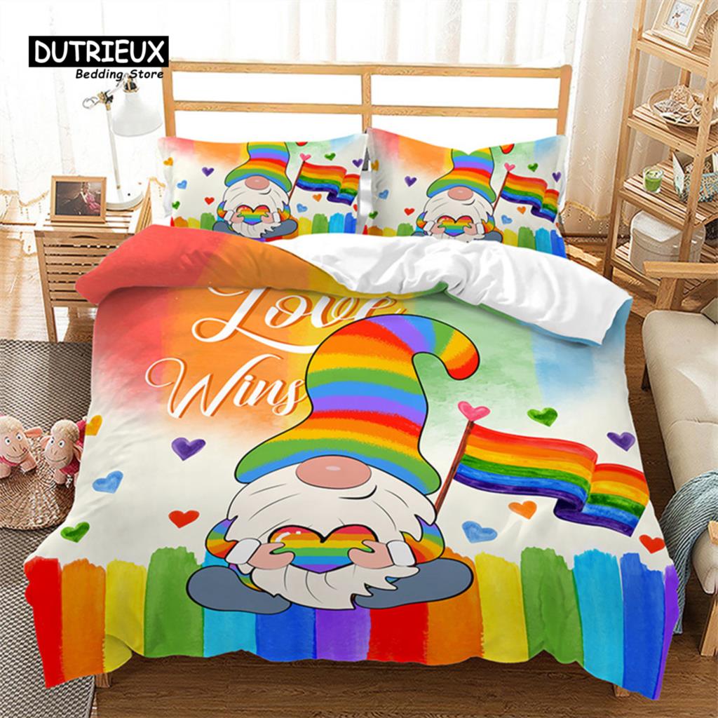 Rainbow Heart Duvet Cover King Size Multicolor Pride Bedding Set Microfiber For Boys Girls Room Decor Special Day Culture