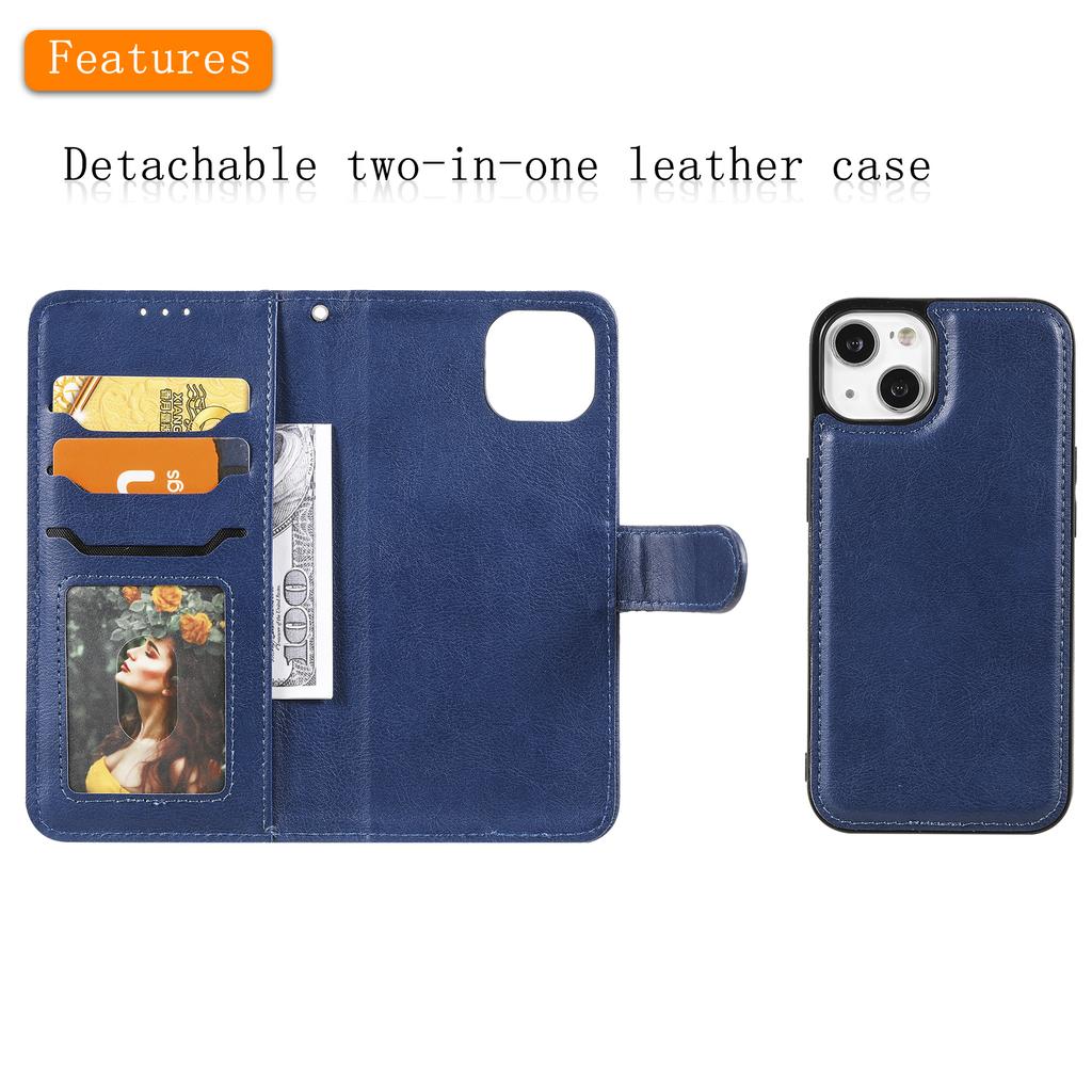 For iPhone 15 Case 2 in 1 Detachable Magnetic Leather Wallet Mobile Cover with Strap