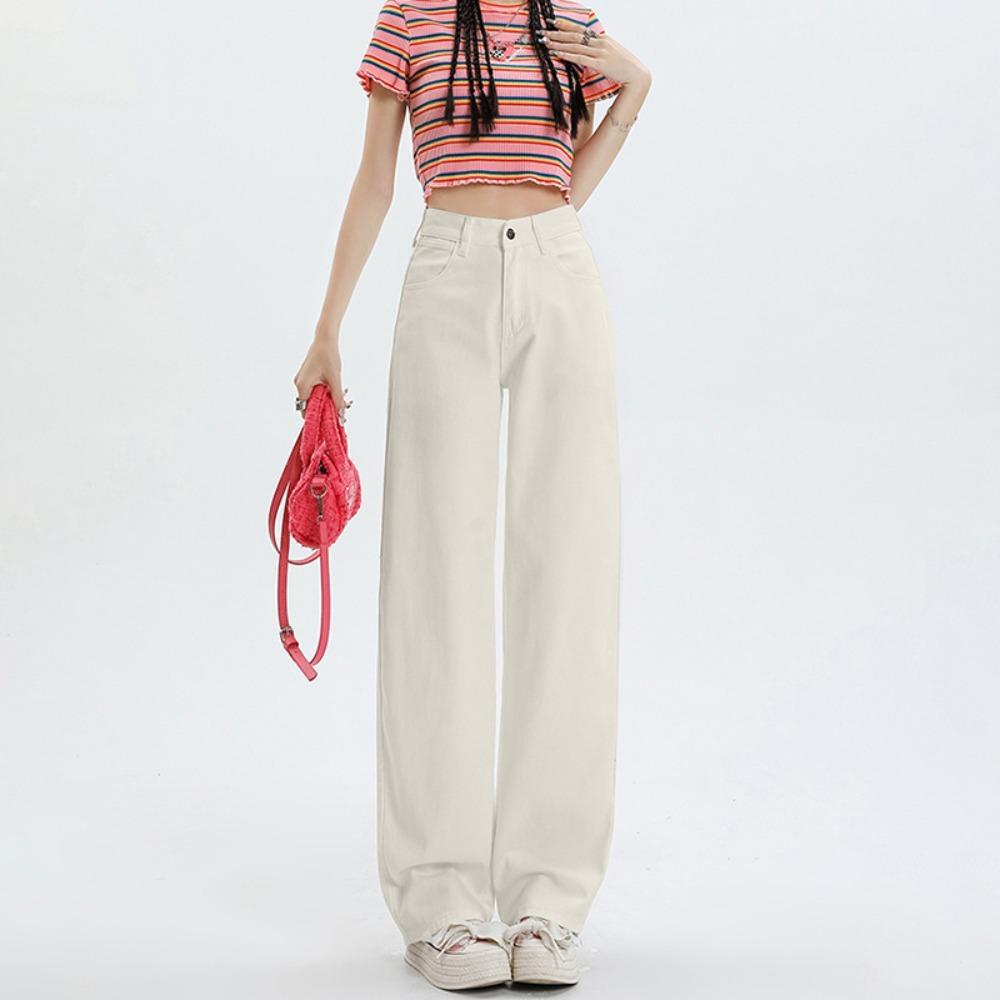 

Korean version of simple high-waisted wide-leg jeans women s new loose and thin floor pants straight jeans 2XL
