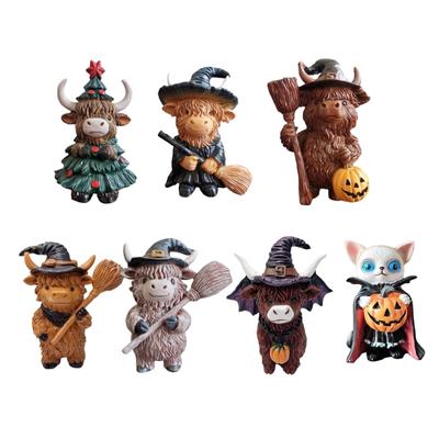 Holiday Pumpkin Cow Statue Weatherproof Resin Decors For Yard Shelf Entryway Display