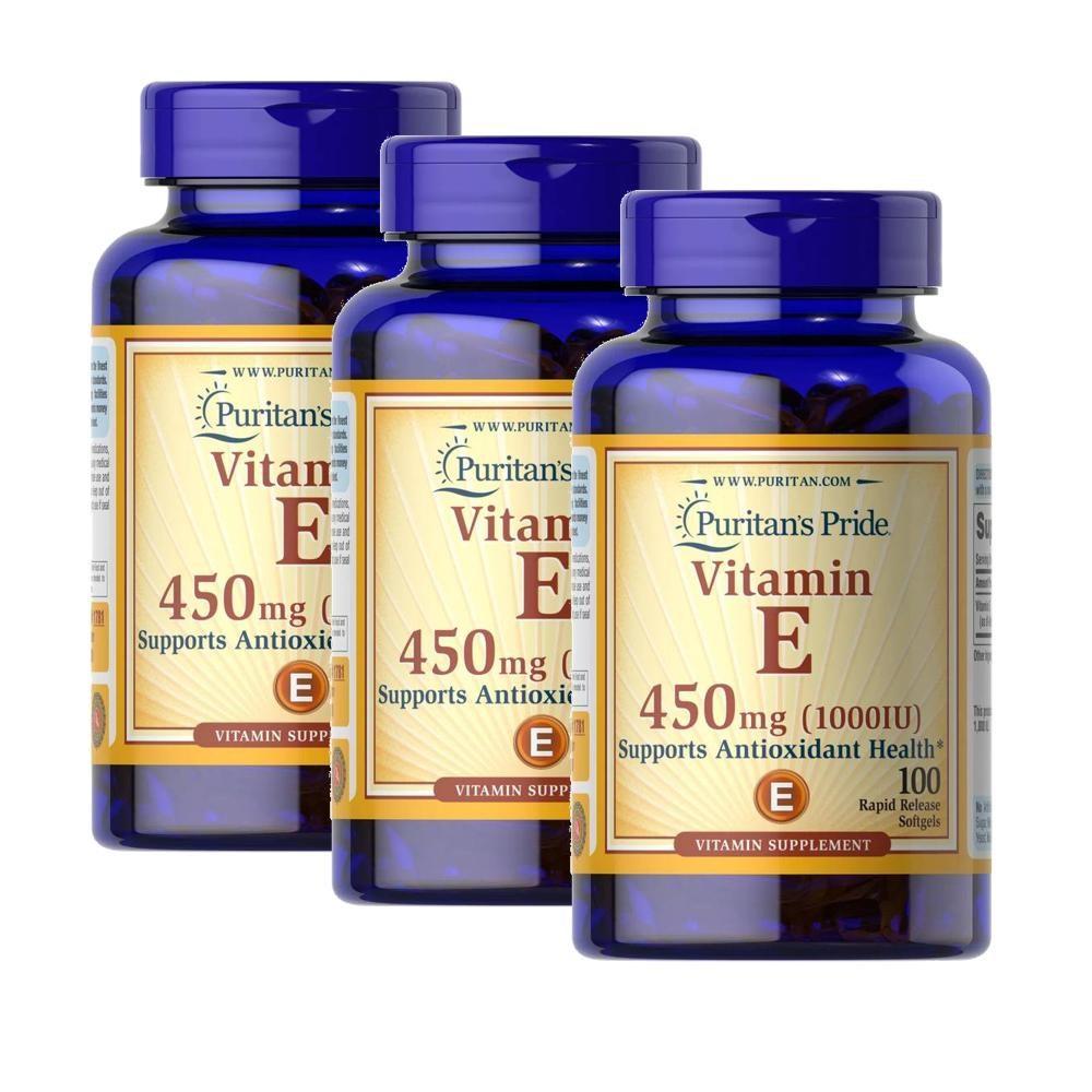 Puritans Pride Vitamin E 450mg 1000IU Softgels 100 Tablets 3 pcs
