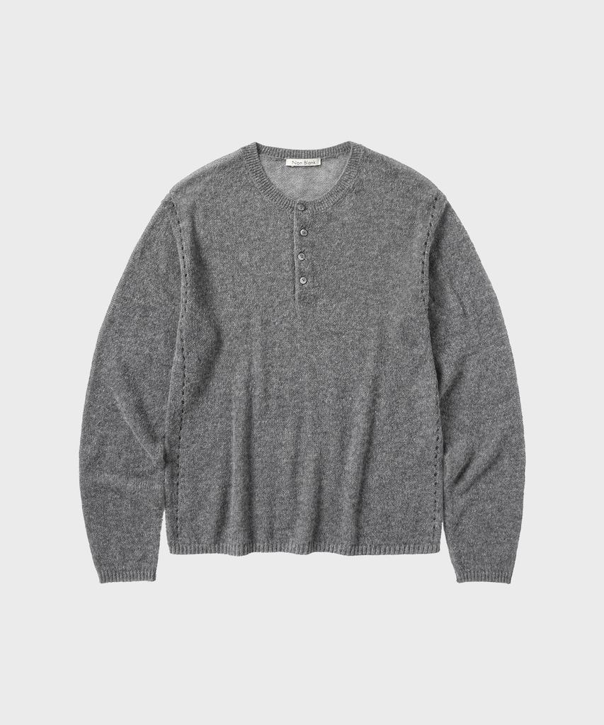 NONBLANK Crop Henley Neck Ls Knit_Melange Grey