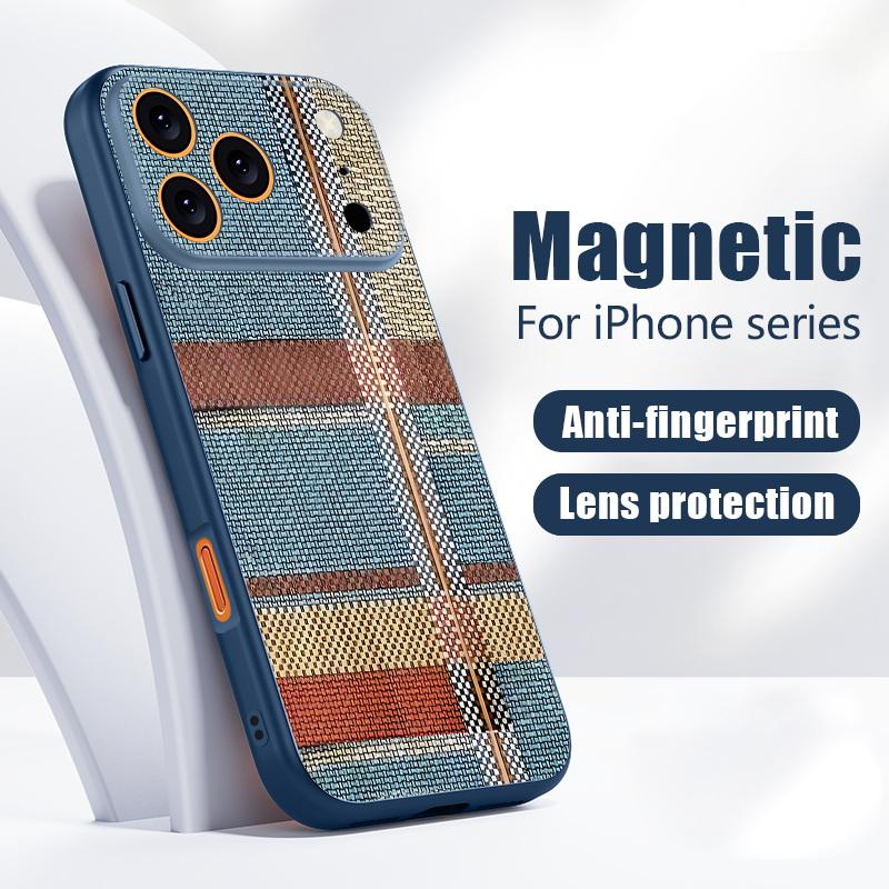 Luxury Cloth Texture Case For iPhone 17 Pro Max iPhone 16 15 14 13 Pro Max Magnetic For Magsafe Hybrid TPU+PC Matte Cover