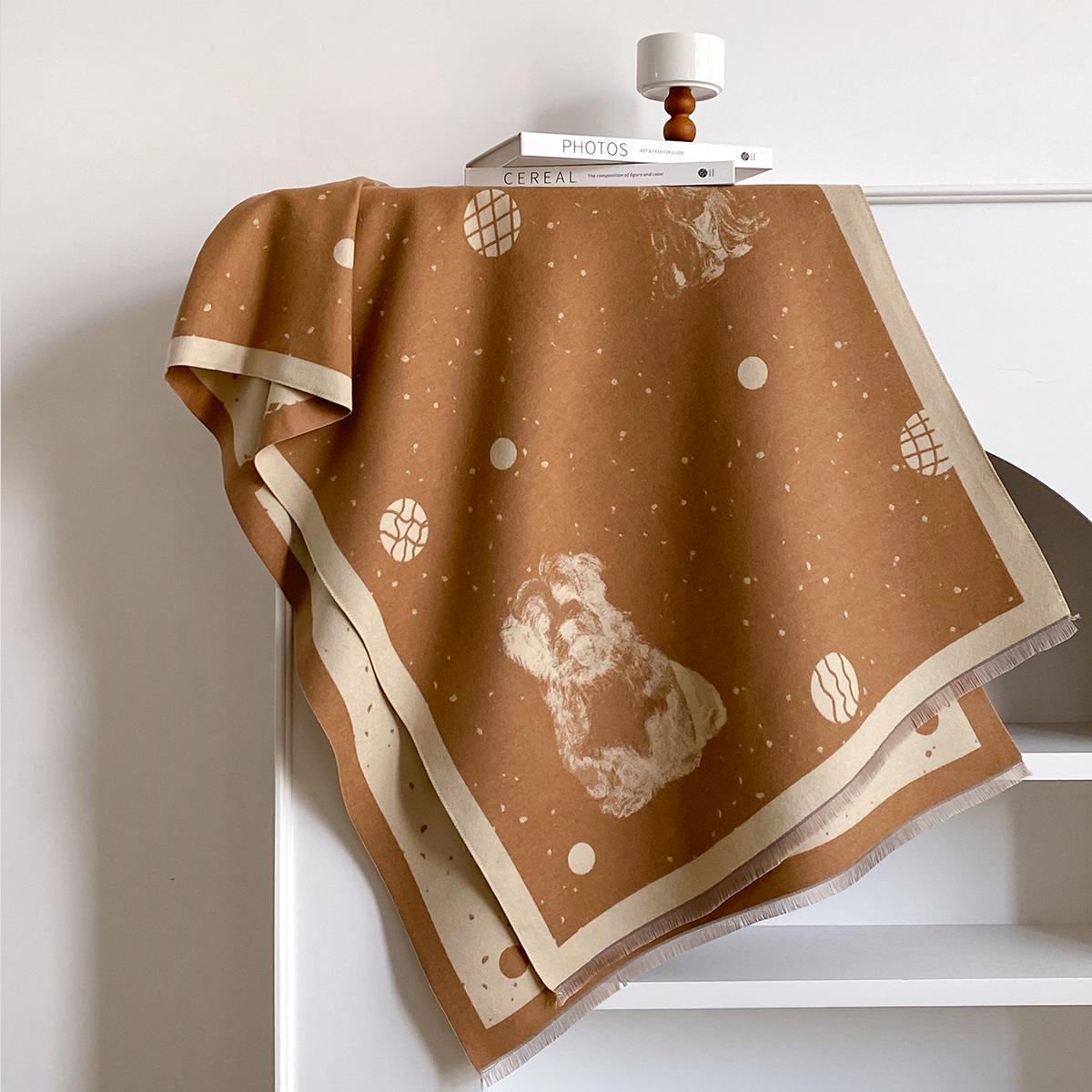 

Двусторонний кашемировый шарф с принтом женский супермягкий шарф-шаль с собачкой в горошек и шерстяными помпонами теплый длинный шарф осень-зима 185x65cm хаки