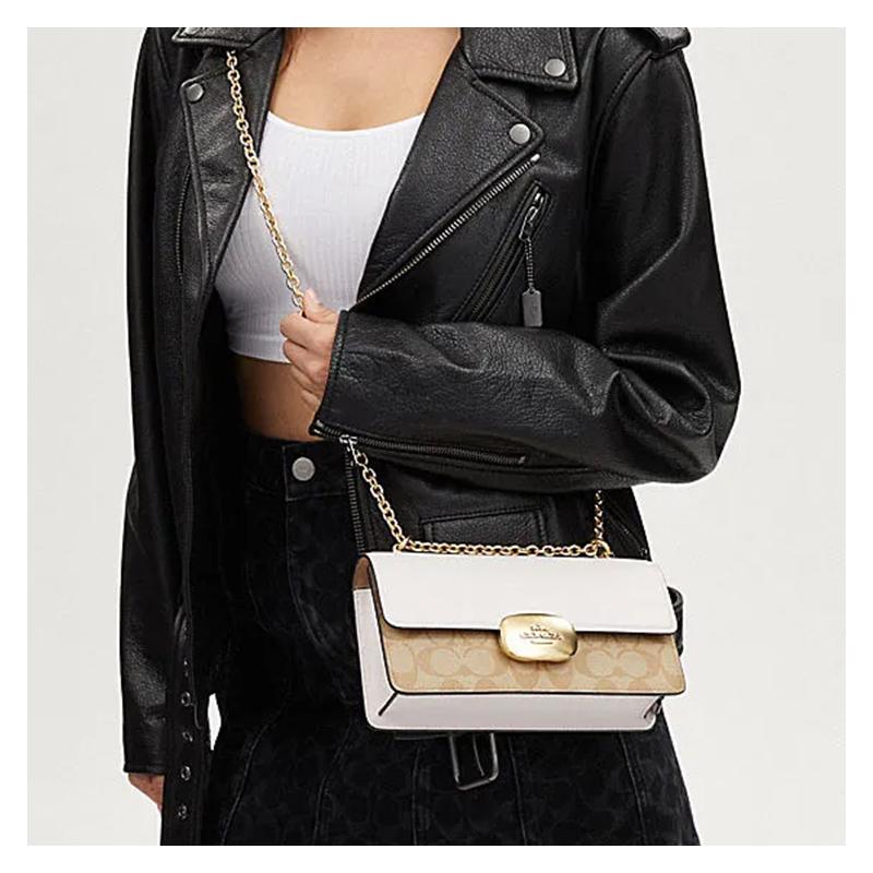 COACH crossbody bag Eliza 23 classic old flower cover style non-detachable shoulder strap, artificial leather with split cow leather, chain bag, small