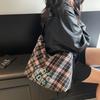Korean Canvas Bag Shoulder Bag Large Capacity Women's Retro New 2025 Shopping Bag Bag Plaid Bag Commuter Tote Bag