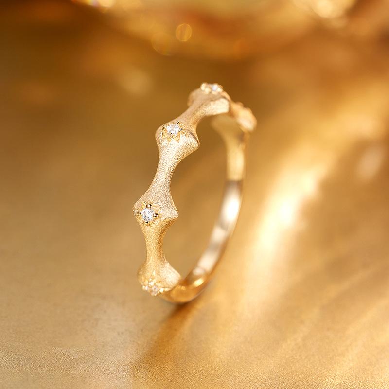 K gold s925 silver section high rise bamboo ring ring ring brushed silk engraved medieval ring