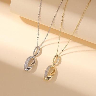 Geometrische Zirkonia Halskette im Vintage-Stil: Leichter Luxus-Anhänger im Hongkong-Stil mit vielseitiger Schlüsselbein-Kette