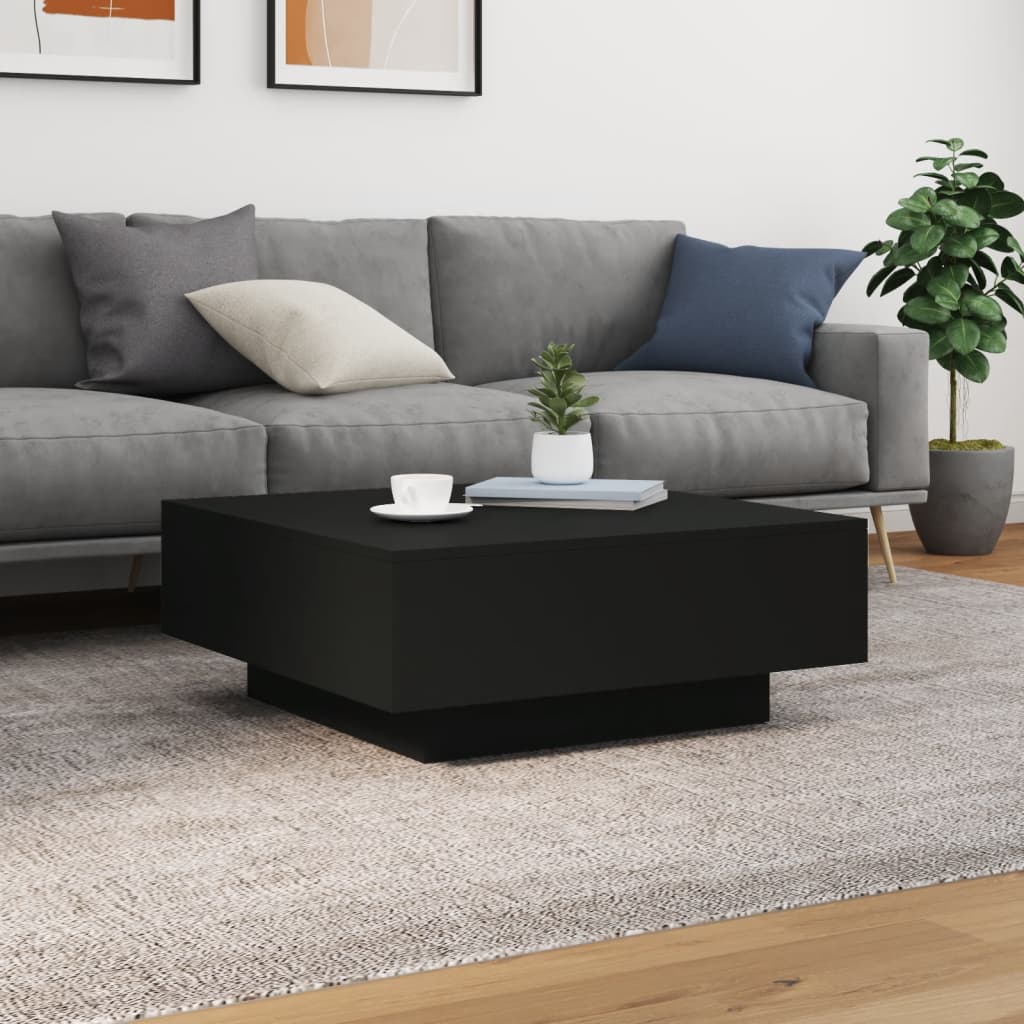 vidaXL Couchtisch mit LED-Leuchten Schwarz 80x80x31 cm