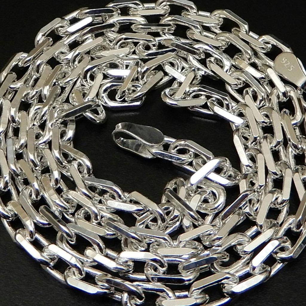 Points Silver 925 Chain Necklace 50cm Red Bean Chain Thick Silver Necklace Silver Chain Azuki Chain 4 Sides Red Bean Necklace Azuki [100 Market] Men's