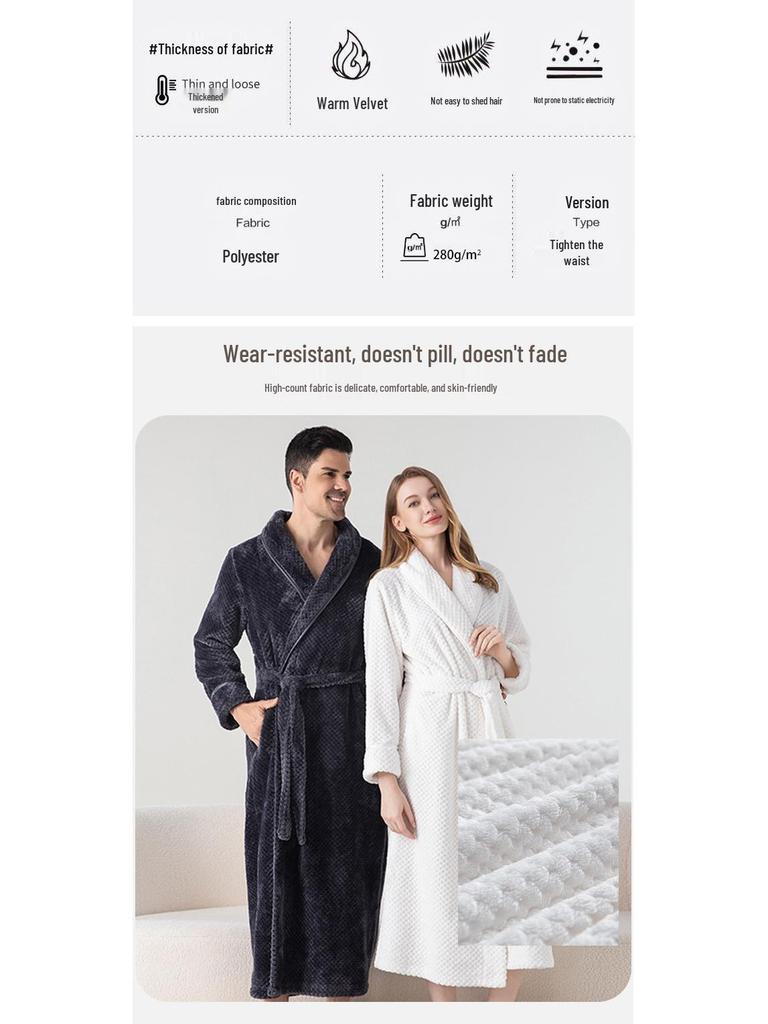 Extra Langer Übergröße Samt Partner Bademantel: Dicke, kuschelige Herbst-/Winter-Pyjamas für Damen.