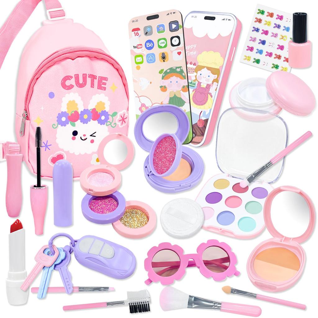 VBACALA Pretend Play Makeup No Makeup Girls Mini Smartphone Body Bag Pretend Christmas Gift Toy, Coloring, Set, Makeup, Dresser, Toy, Key,