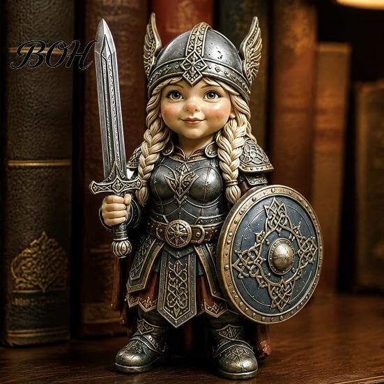 Stable Base Desk Sculptures Viking Gnome Warrior Figurine, Resin Nordic Dwarf Statue, Decorative Weather Resistant Yard Decorations Soldier