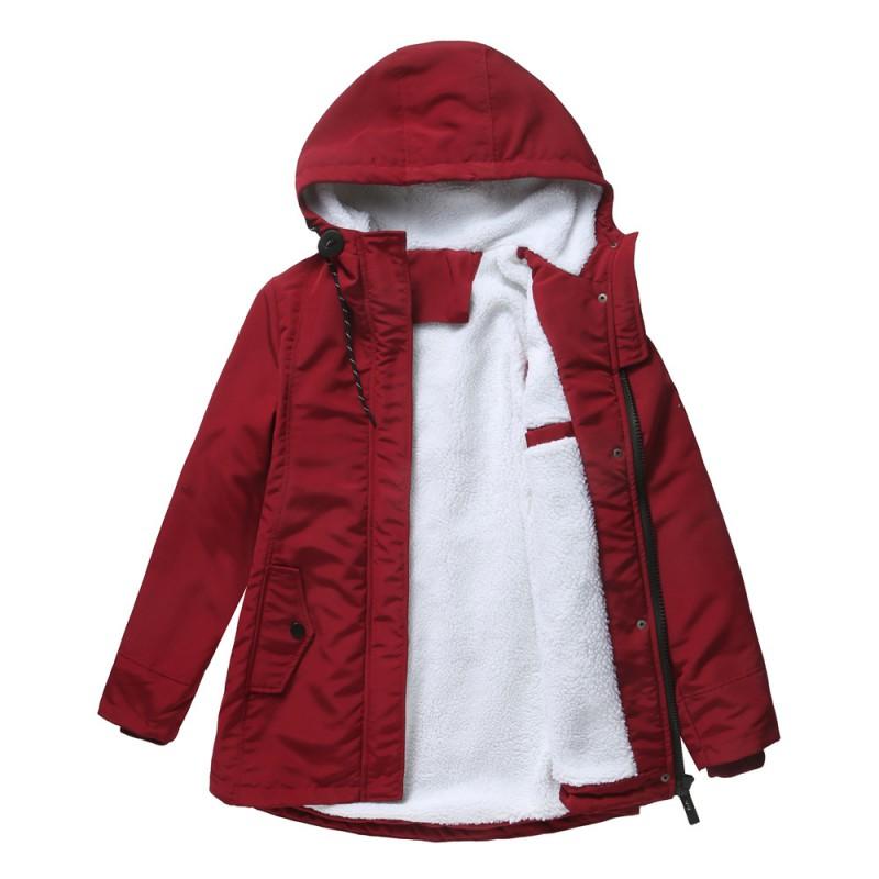 Womens Thick Winter Parka Coat With Fleece Lining Loose Fit Hooded Cotton Padded Jacket Long Sleeve
