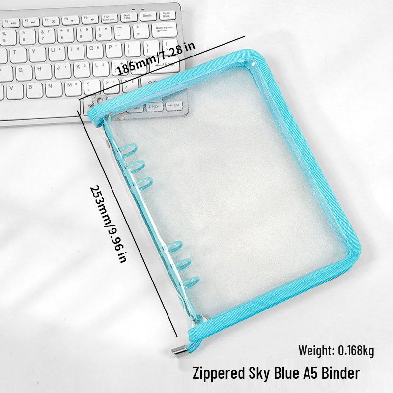 A5 Transparent PVC Ring Binder Notebook Planner, 6-Hole Photo Album with Removable Cover (A6 Compatible)