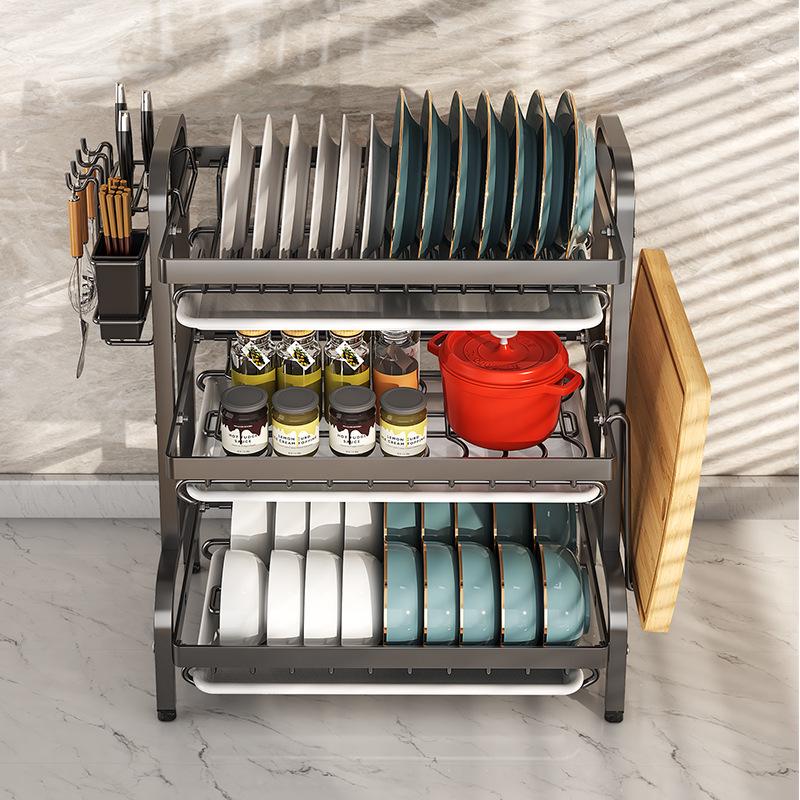 Multi-functional Stainless Steel Kitchen Bowl and Dish Storage Rack with Chopsticks Holder