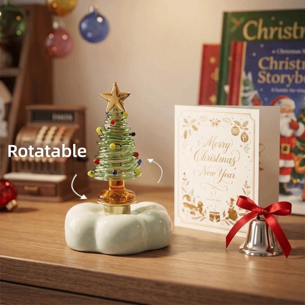 Glass Glass Christmas Tree Rotating Display Base Mini Tree Ornament  Home Table Decor