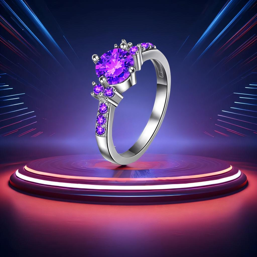 Chic Purple Stone Wedding Band Unisex Plated Copper Modern Jewelry