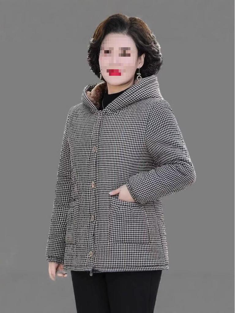 Veste à capuche chaude pour femmes d'âge moyen et âgées: Manteau en coton Automne/Hiver