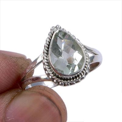 Natürlicher Grüner Amethyst Edelstein 925 Massiv Sterlingsilber Geschenkring Gr.7.5 Y6u17