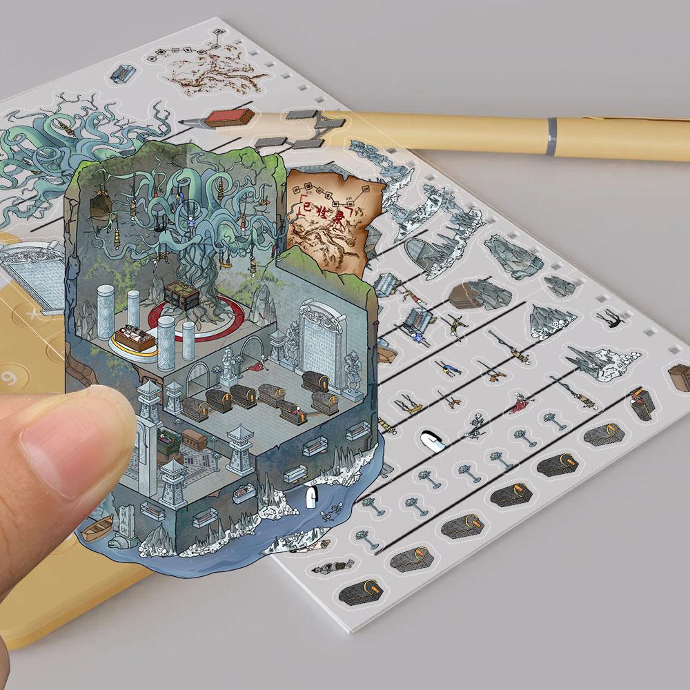 2PCS Tomb of King Lu Stickers Harajuku Laptop Luggage Art Cafe for Classroom Room Fans Gift Decompression 3D Ancient Sticker