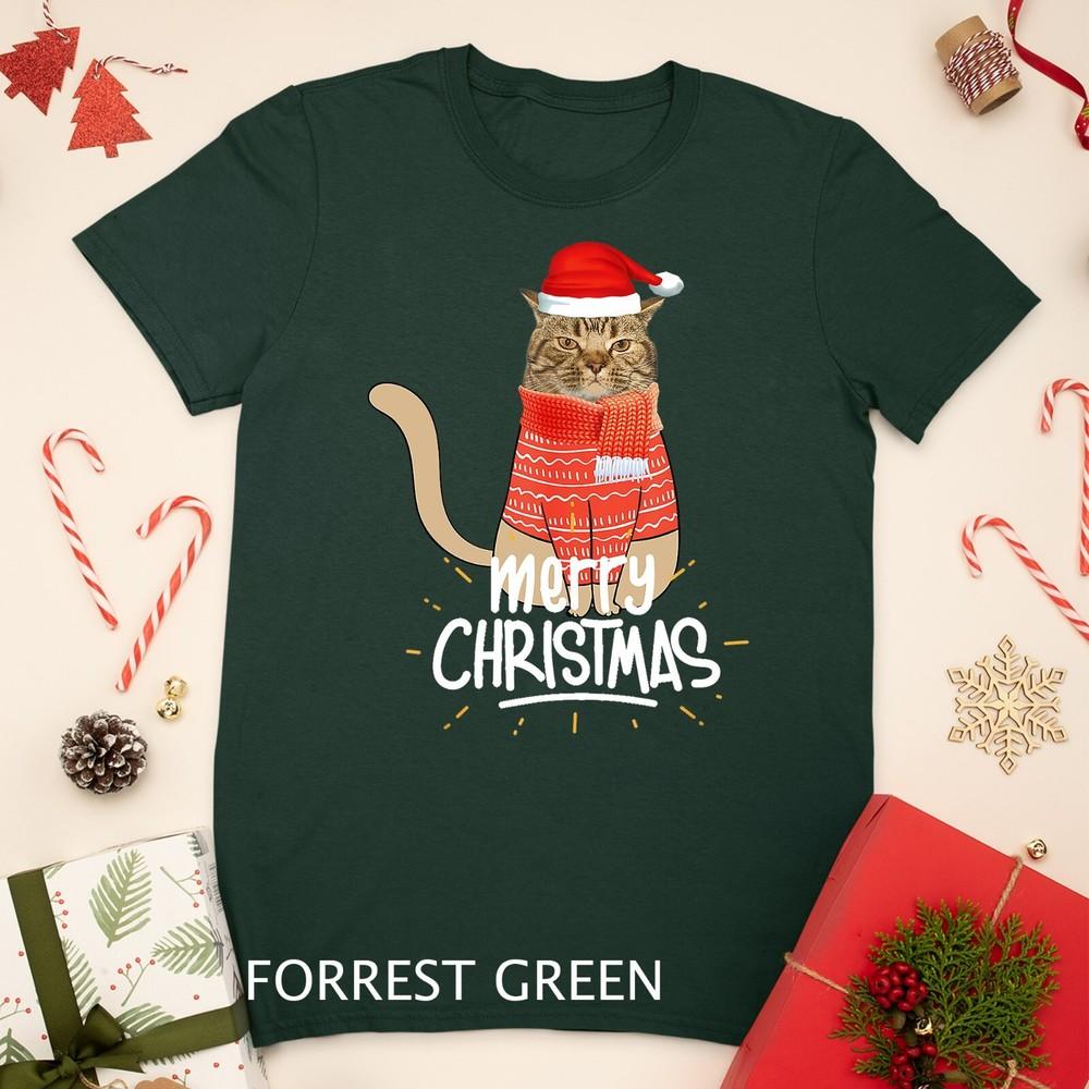 

Funny Christmas Cat for Cat Lovers Santa Hat Merry Christmas Unisex T-shirt 4XL