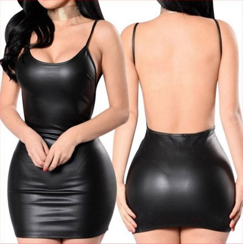 European & American Style Patent Leather Backless Strap Jumpsuit - Sexy & Short Lingerie Homewear for Women