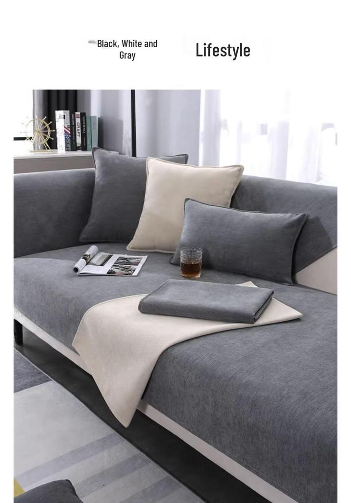 Universal Chenille Sofa Cushion & Cover - Non-Slip, All-Season, Solid Color, 2026 Style