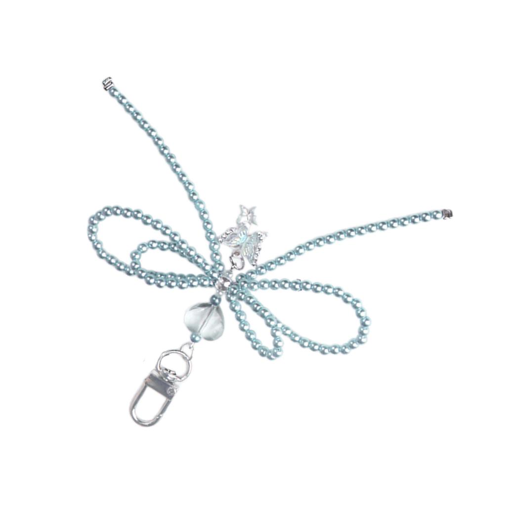 Double Layer Bowknot Keychain Pendant Pearls Beaded Butterfly Knot Key Chain Fashionable Bow Ornament for Phones and Bag