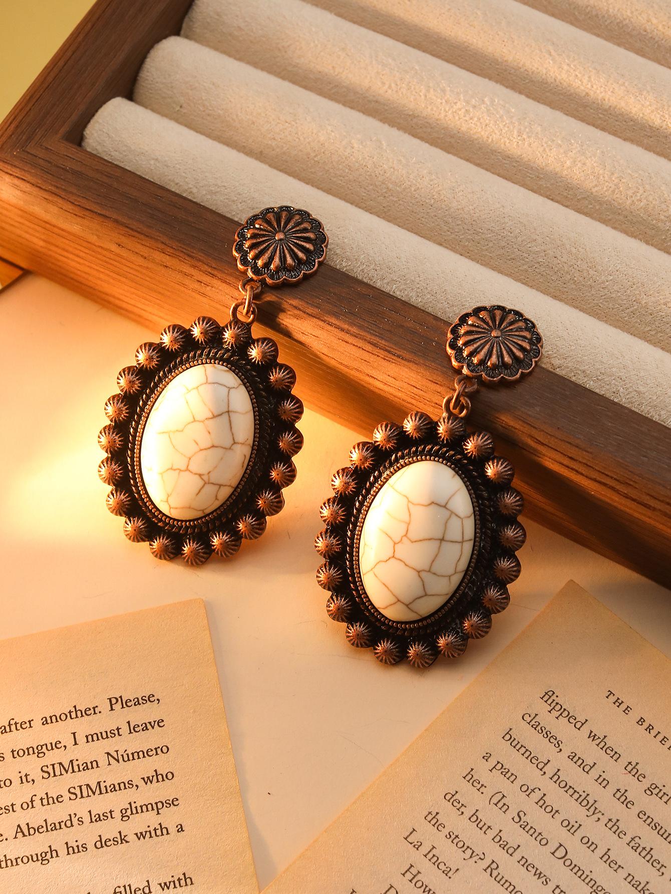 Бирюзовые серьги Женская мода Винтажные серьги Геометрические Бохо серьги